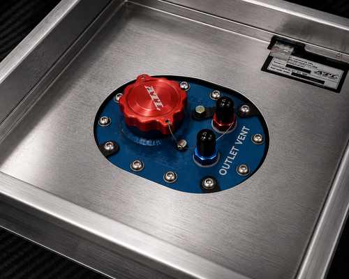 Aluminium fuel cell top plate with ATL filler cap, outlet vent and fuel fittings